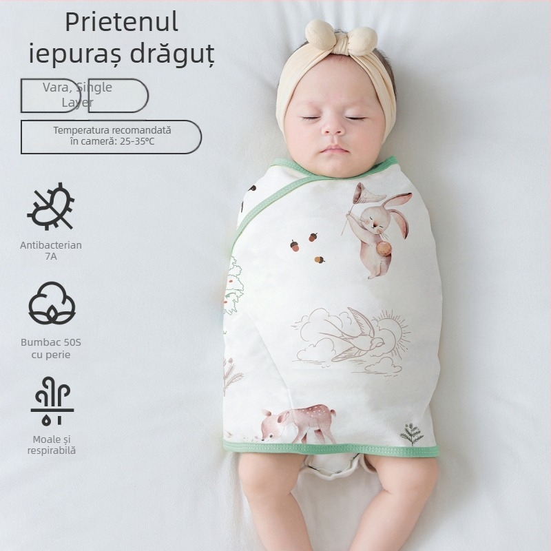 Sac de dormit pentru bebeluși în formă de cocon, din bumbac 95%+ cu căptușeală 95%+, antibacterian și evacuează umezeala, pentru nou-născuți până la 12 luni, primăvară și toamnă.