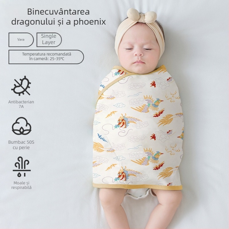 Sac de dormit pentru bebeluși în formă de cocon, din bumbac 95%+ cu căptușeală 95%+, antibacterian și evacuează umezeala, pentru nou-născuți până la 12 luni, primăvară și toamnă.