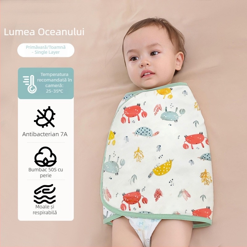 Sac de dormit pentru bebeluși în formă de cocon, din bumbac 95%+ cu căptușeală 95%+, antibacterian și evacuează umezeala, pentru nou-născuți până la 12 luni, primăvară și toamnă.