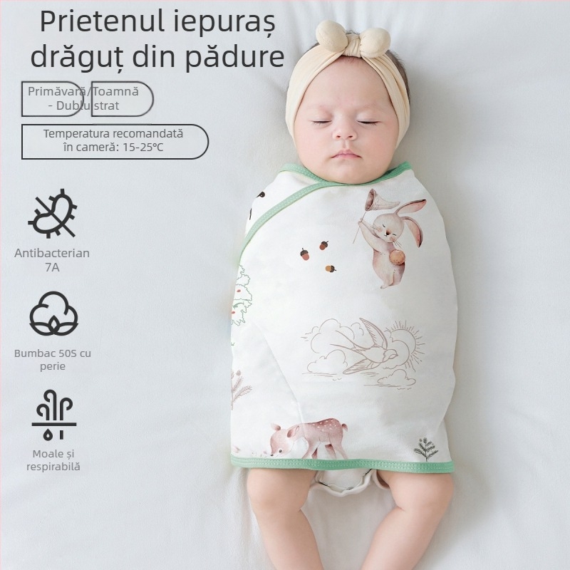 Sac de dormit pentru bebeluși în formă de cocon, din bumbac 95%+ cu căptușeală 95%+, antibacterian și evacuează umezeala, pentru nou-născuți până la 12 luni, primăvară și toamnă.