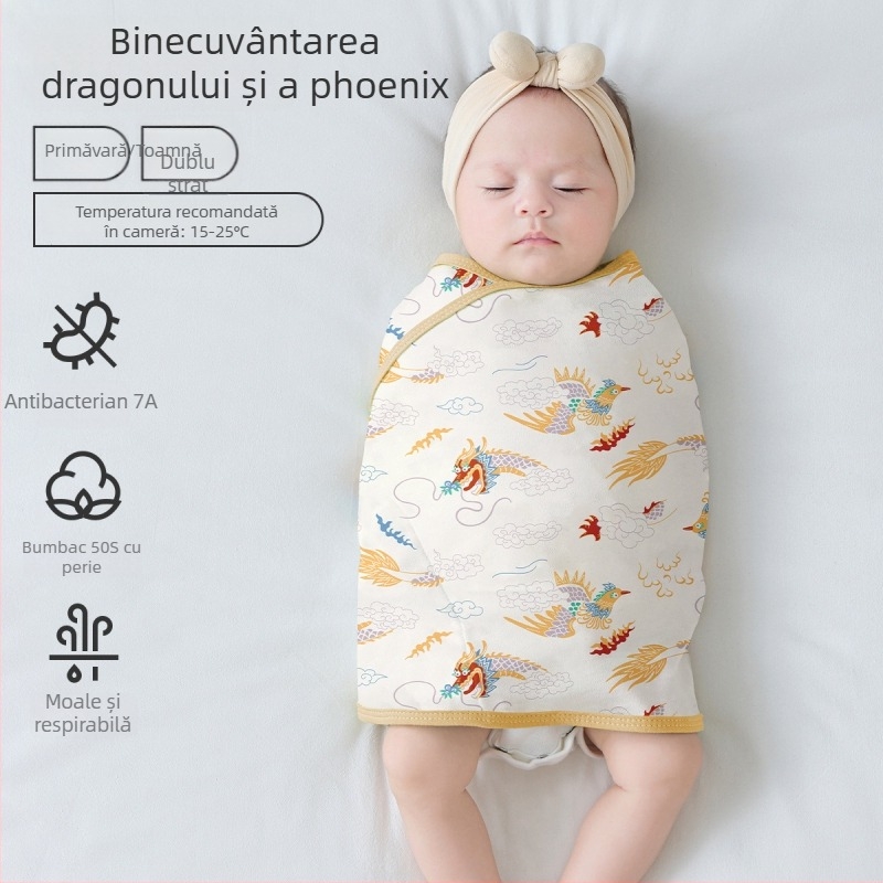 Sac de dormit pentru bebeluși în formă de cocon, din bumbac 95%+ cu căptușeală 95%+, antibacterian și evacuează umezeala, pentru nou-născuți până la 12 luni, primăvară și toamnă.