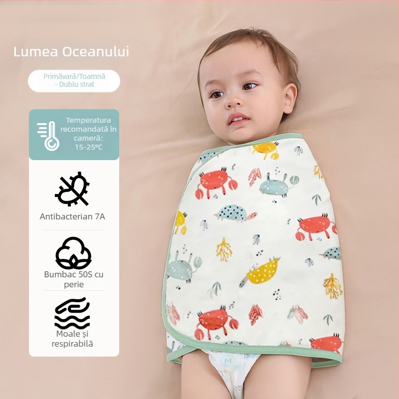 Sac de dormit pentru bebeluși în formă de cocon, din bumbac 95%+ cu căptușeală 95%+, antibacterian și evacuează umezeala, pentru nou-născuți până la 12 luni, primăvară și toamnă.