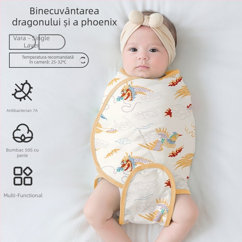 Sac de dormit pentru bebeluși în formă de cocon, din bumbac 95%+ cu căptușeală 95%+, antibacterian și evacuează umezeala, pentru nou-născuți până la 12 luni, primăvară și toamnă.