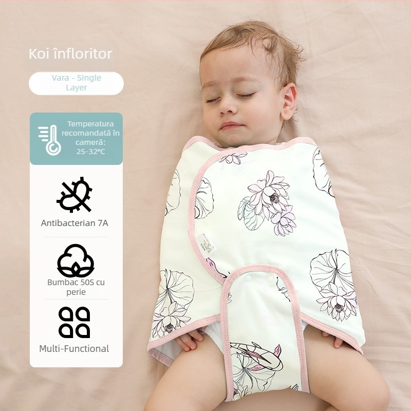 Sac de dormit pentru bebeluși în formă de cocon, din bumbac 95%+ cu căptușeală 95%+, antibacterian și evacuează umezeala, pentru nou-născuți până la 12 luni, primăvară și toamnă.
