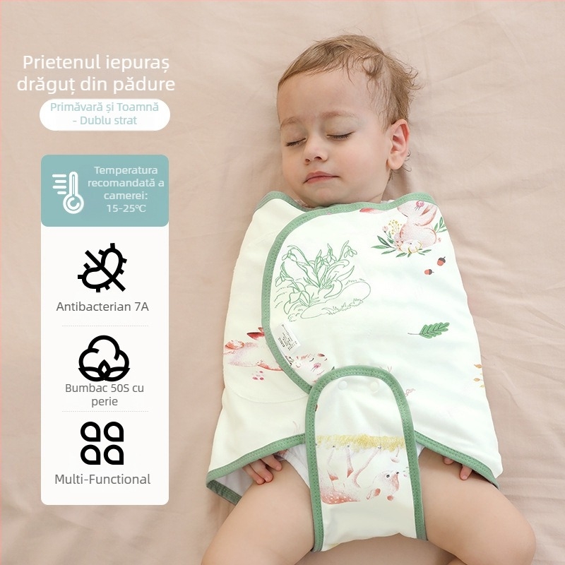 Sac de dormit pentru bebeluși în formă de cocon, din bumbac 95%+ cu căptușeală 95%+, antibacterian și evacuează umezeala, pentru nou-născuți până la 12 luni, primăvară și toamnă.