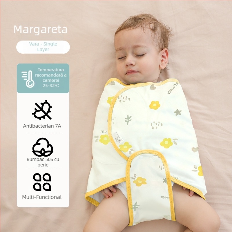 Sac de dormit pentru bebeluși în formă de cocon, din bumbac 95%+ cu căptușeală 95%+, antibacterian și evacuează umezeala, pentru nou-născuți până la 12 luni, primăvară și toamnă.
