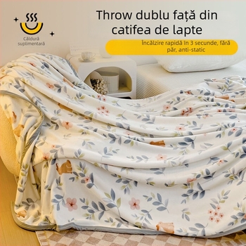 Pătură cu model plante și flori; 100% poliester; greutate 500 g; primăvară și toamnă