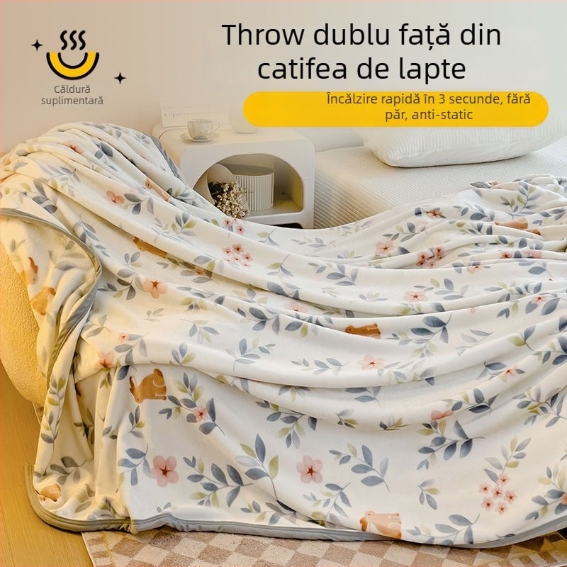 Pătură cu model plante și flori; 100% poliester; greutate 500 g; primăvară și toamnă