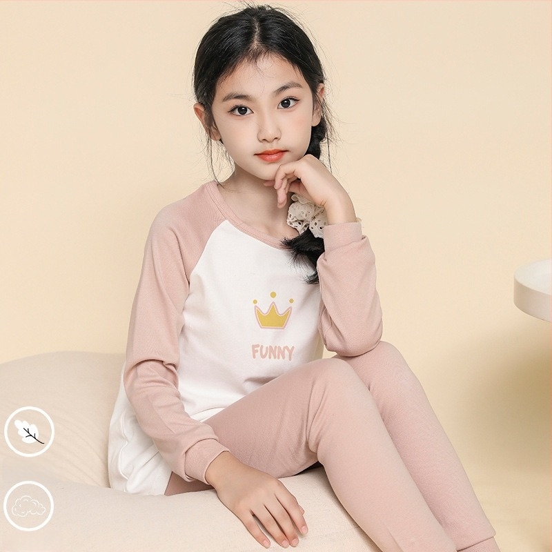 Set de lenjerie termică pentru fete, 100% bumbac, pentru primăvară, toamnă și iarnă, menține căldura, pentru copii 8+ ani (peste 140 cm)