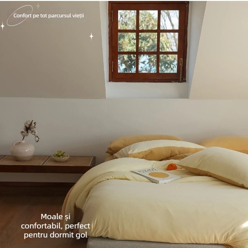 Set de pat 4 piese din bumbac Tianzhu — ultra moale, bumbac pur, vopsire prin reacție, pentru toate sezoanele, stil Muji, 2500–3000 g