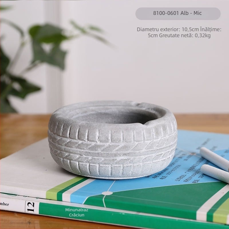 Scrumieră în formă de anvelopă, design minimalist industrial, model AS65465161