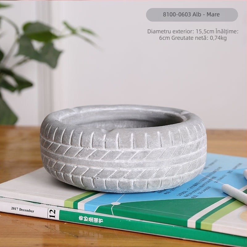 Scrumieră în formă de anvelopă, design minimalist industrial, model AS65465161