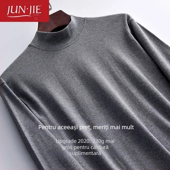 Set de lenjerie termică din bumbac pentru bărbați, top pulover cu mânecă lungă și pantaloni – 100% bumbac, țesătură de greutate medie, guler înalt