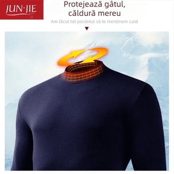 Set de lenjerie termică din bumbac pentru bărbați, top pulover cu mânecă lungă și pantaloni – 100% bumbac, țesătură de greutate medie, guler înalt