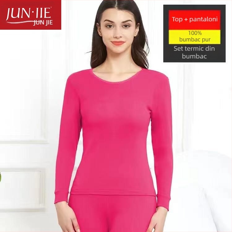 Set de lenjerie termică din bumbac pentru bărbați, top pulover cu mânecă lungă și pantaloni – 100% bumbac, țesătură de greutate medie, guler înalt