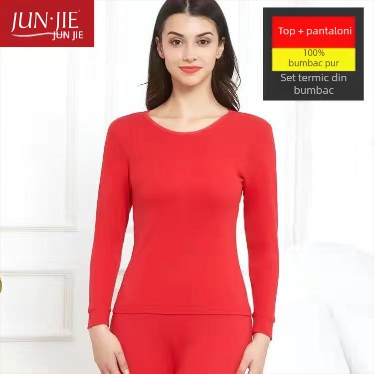 Set de lenjerie termică din bumbac pentru bărbați, top pulover cu mânecă lungă și pantaloni – 100% bumbac, țesătură de greutate medie, guler înalt