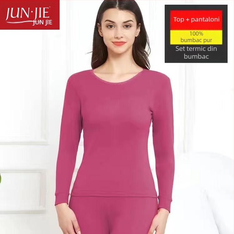 Set de lenjerie termică din bumbac pentru bărbați, top pulover cu mânecă lungă și pantaloni – 100% bumbac, țesătură de greutate medie, guler înalt