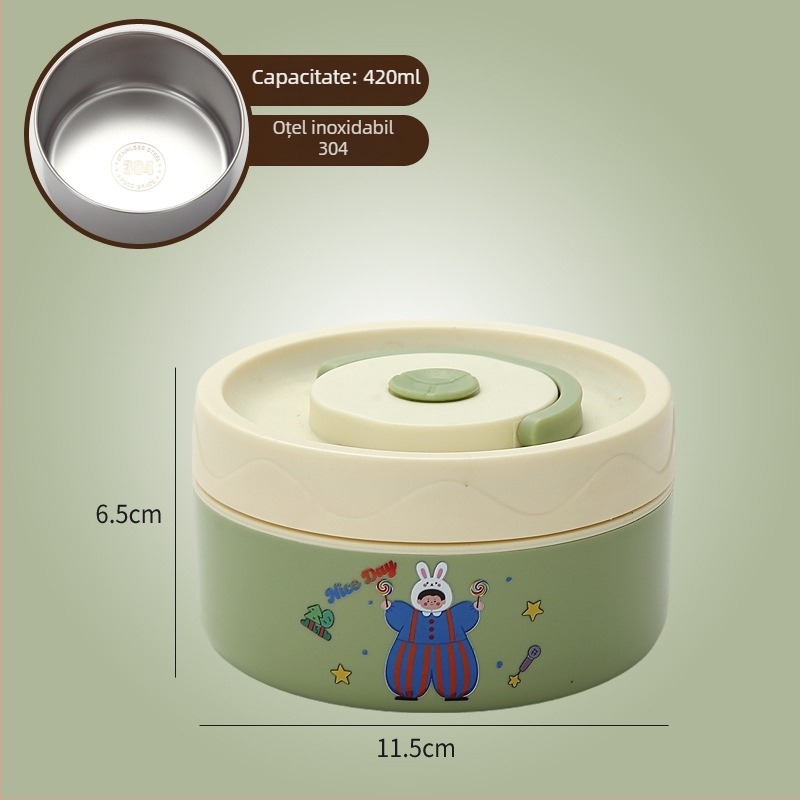 Cutie de prânz, oțel inoxidabil 304, capacitate 301–500 ml, potrivită pentru microunde, capac etanș, menține cald