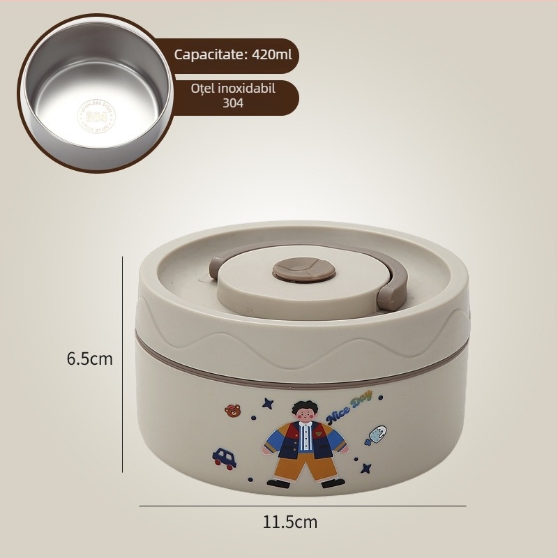 Cutie de prânz, oțel inoxidabil 304, capacitate 301–500 ml, potrivită pentru microunde, capac etanș, menține cald