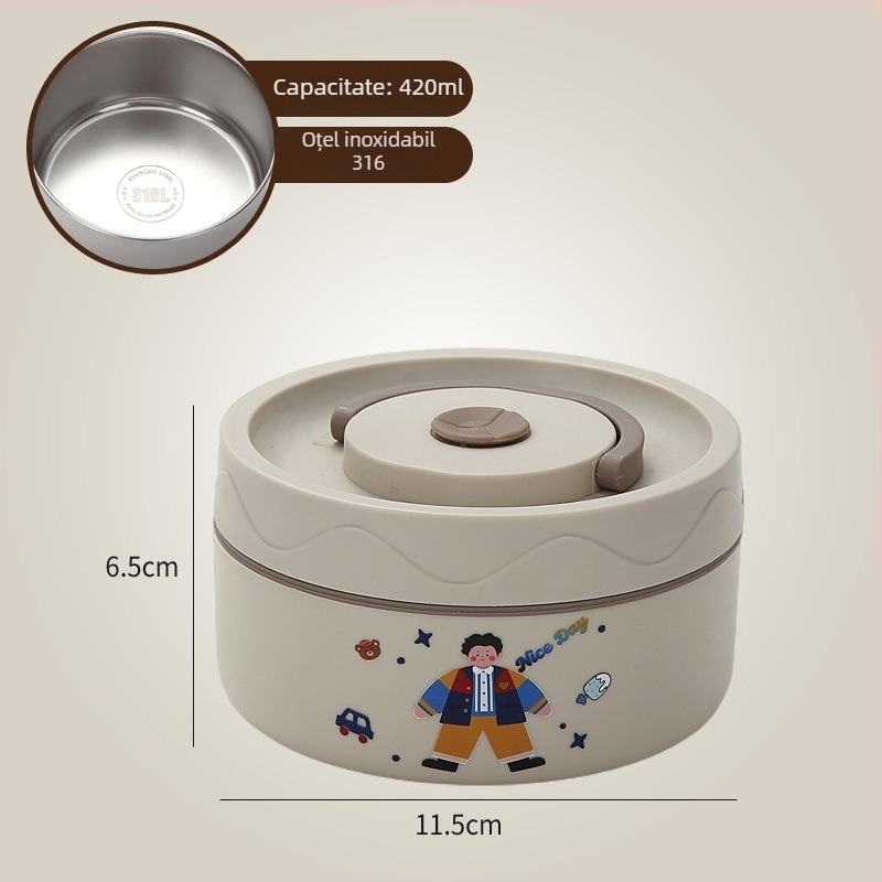Cutie de prânz, oțel inoxidabil 304, capacitate 301–500 ml, potrivită pentru microunde, capac etanș, menține cald