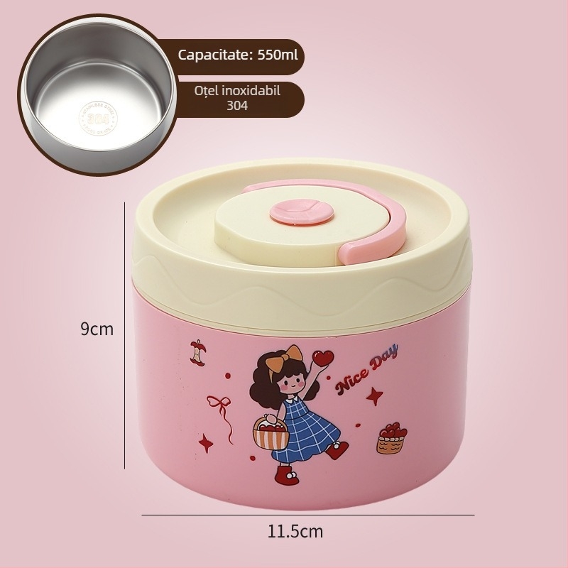 Cutie de prânz, oțel inoxidabil 304, capacitate 301–500 ml, potrivită pentru microunde, capac etanș, menține cald