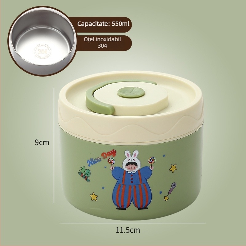 Cutie de prânz, oțel inoxidabil 304, capacitate 301–500 ml, potrivită pentru microunde, capac etanș, menține cald