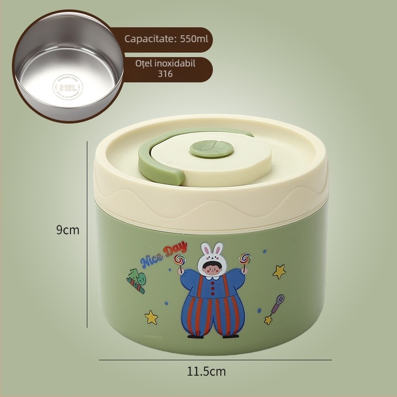 Cutie de prânz, oțel inoxidabil 304, capacitate 301–500 ml, potrivită pentru microunde, capac etanș, menține cald