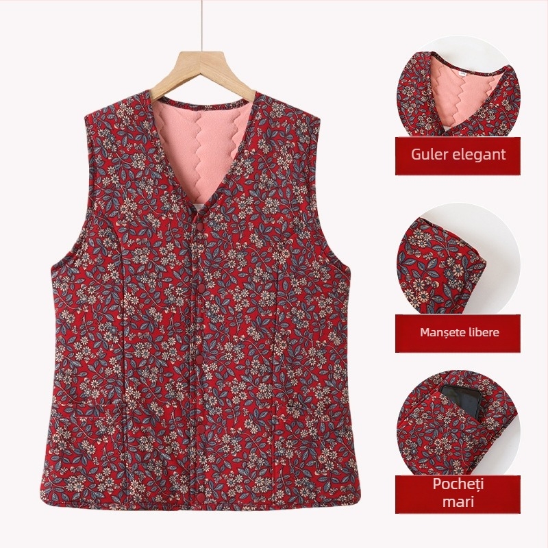Vestă de iarnă pentru vârstnici, material poliester (>95%), stil casual, lungime normală 50–65 cm, sezon iarnă 2024
