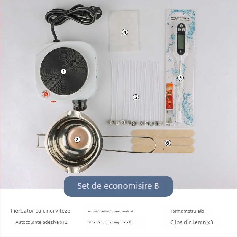 Mingmens set pentru fabricarea lumânărilor aromatice — instrumente handmade, cu plită de inducție, oală pentru ceară și termometru