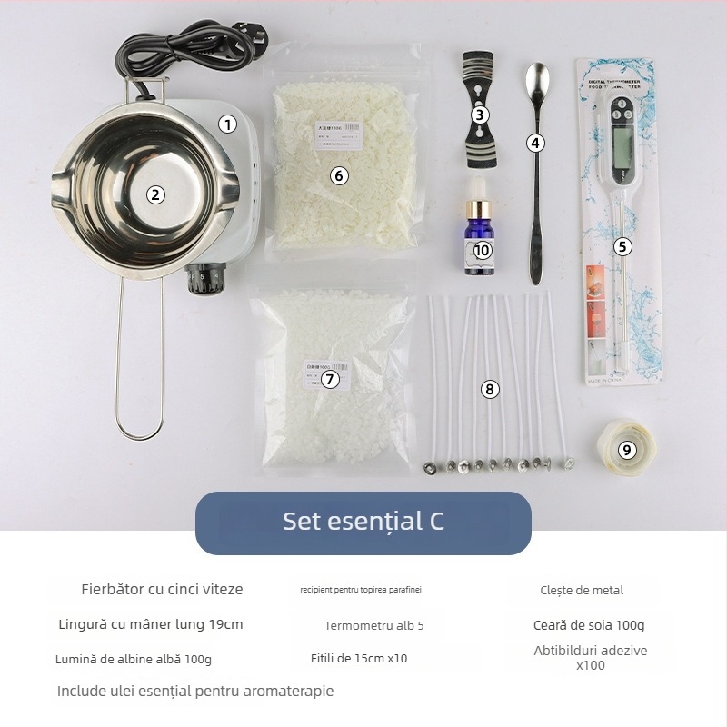 Mingmens set pentru fabricarea lumânărilor aromatice — instrumente handmade, cu plită de inducție, oală pentru ceară și termometru