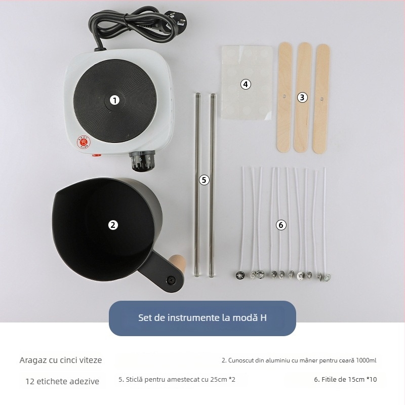 Mingmens set pentru fabricarea lumânărilor aromatice — instrumente handmade, cu plită de inducție, oală pentru ceară și termometru