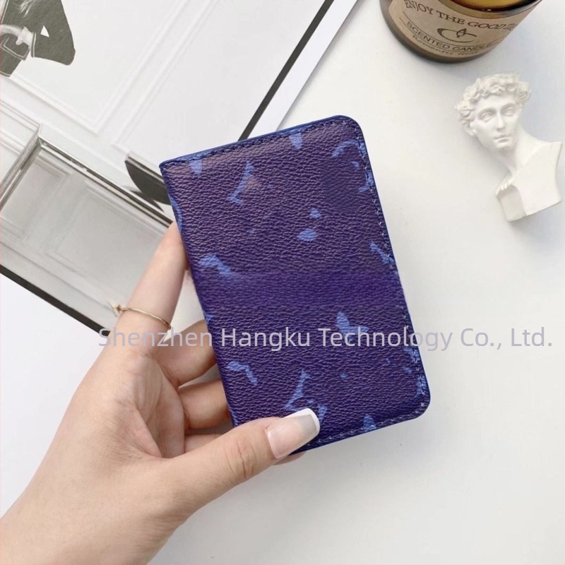 Portofel pentru carduri cu două pliuri, material PU, model în carouri, unisex, stil retro european-american