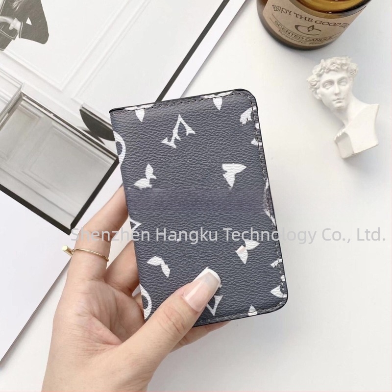 Portofel pentru carduri cu două pliuri, material PU, model în carouri, unisex, stil retro european-american