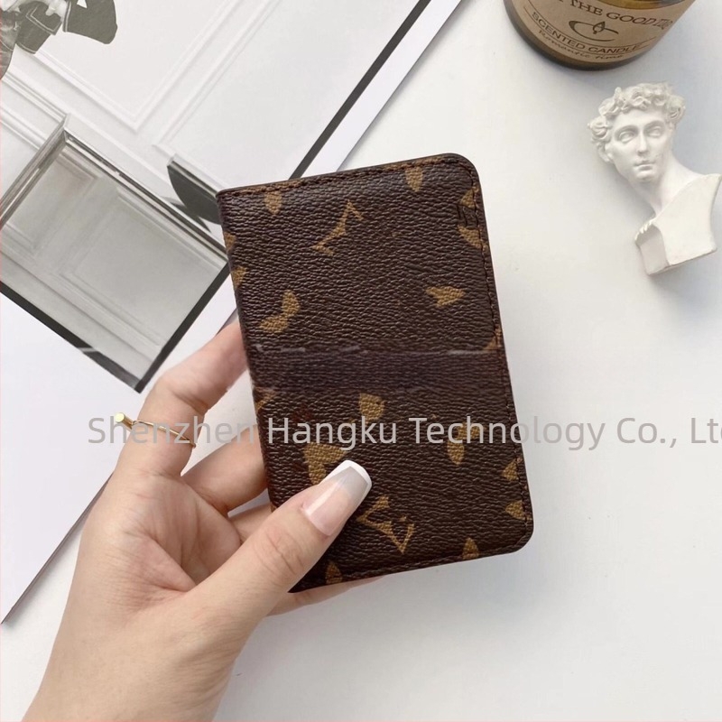 Portofel pentru carduri cu două pliuri, material PU, model în carouri, unisex, stil retro european-american