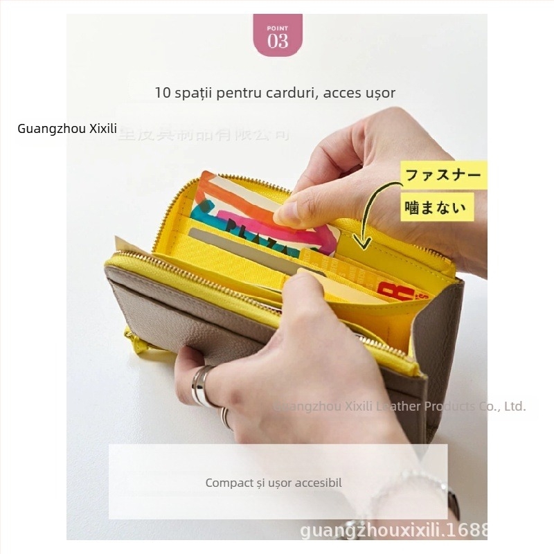 Portofel lung de damă din piele naturală, textură pebble, compartimente pentru carduri și monede, capacitate mare, piele naturală, piele de primul strat, căptușeală din piele de vițel