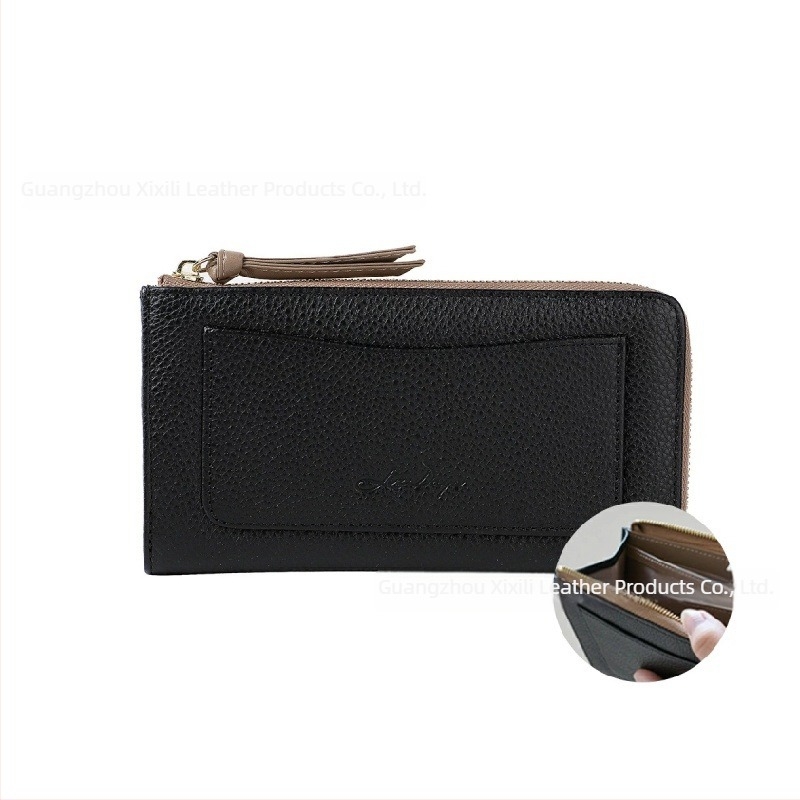 Portofel lung de damă din piele naturală, textură pebble, compartimente pentru carduri și monede, capacitate mare, piele naturală, piele de primul strat, căptușeală din piele de vițel