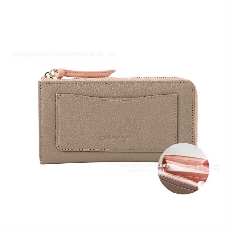 Portofel lung de damă din piele naturală, textură pebble, compartimente pentru carduri și monede, capacitate mare, piele naturală, piele de primul strat, căptușeală din piele de vițel