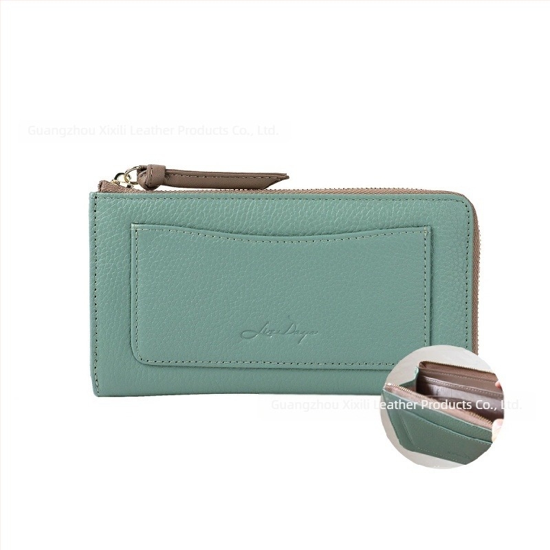 Portofel lung de damă din piele naturală, textură pebble, compartimente pentru carduri și monede, capacitate mare, piele naturală, piele de primul strat, căptușeală din piele de vițel