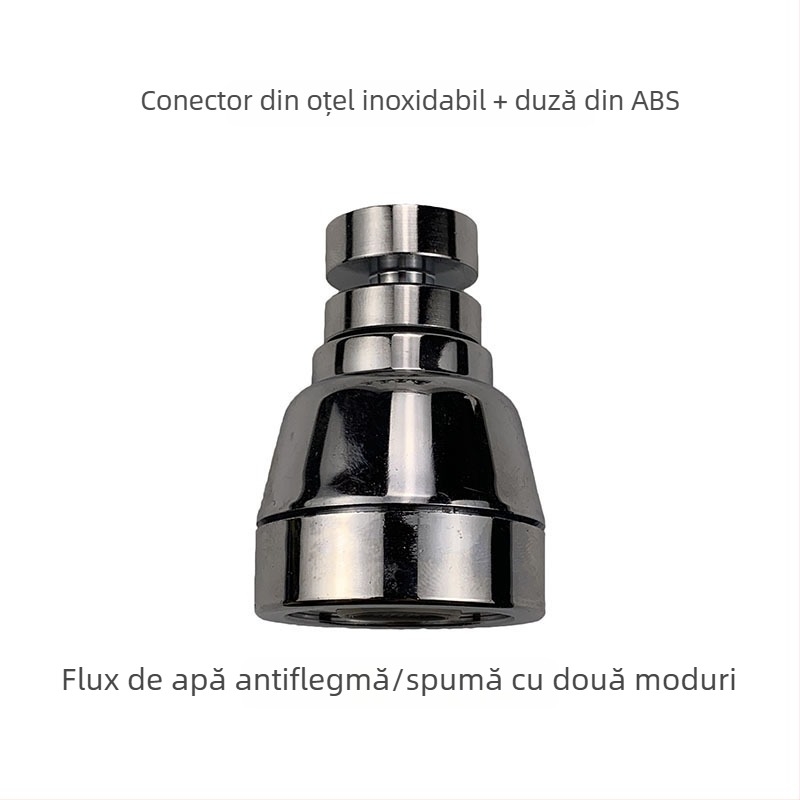 Duză filtrantă pentru robinet, din oțel inoxidabil, ieșire rotativă cu trei niveluri, cap anti-stropire și extensie