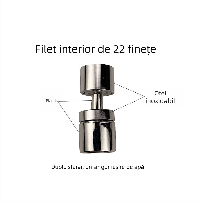 Duză filtrantă pentru robinet, din oțel inoxidabil, ieșire rotativă cu trei niveluri, cap anti-stropire și extensie