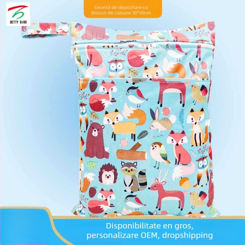 Geantă pentru scutece Beidi Bird, impermeabilă, cu fermoare duble, separare umed-uscat, dimensiuni 30×40 cm, model 5965295