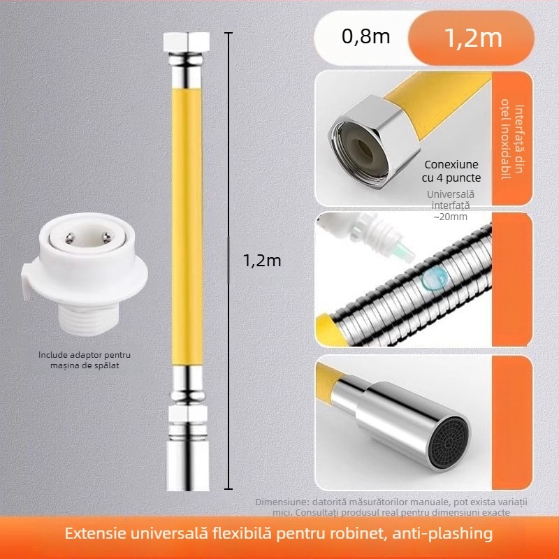 Extender pentru robinet de baie, din oțel inoxidabil, montaj rapid cu conector, finisaj electroplacat, control cu o singură manetă sau control dual, 0–100°C