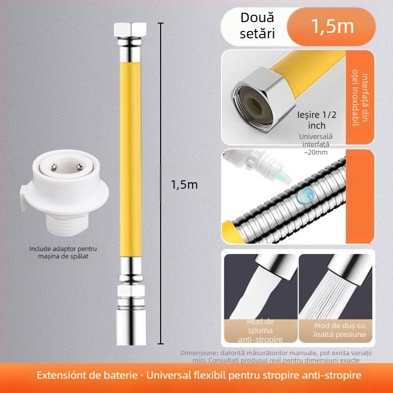 Extender pentru robinet de baie, din oțel inoxidabil, montaj rapid cu conector, finisaj electroplacat, control cu o singură manetă sau control dual, 0–100°C