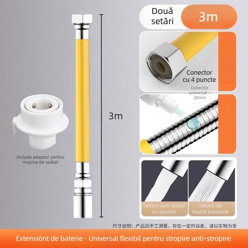 Extender pentru robinet de baie, din oțel inoxidabil, montaj rapid cu conector, finisaj electroplacat, control cu o singură manetă sau control dual, 0–100°C