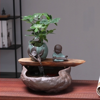 Ornament ceramic Feng Shui cu flux de apă – Roata Feng Shui pentru bogăție, lucrat manual, glazurat, stil chinezesc nou, Lotus