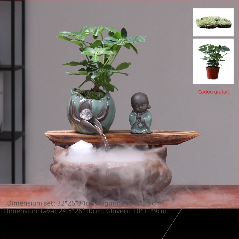 Ornament ceramic Feng Shui cu flux de apă – Roata Feng Shui pentru bogăție, lucrat manual, glazurat, stil chinezesc nou, Lotus