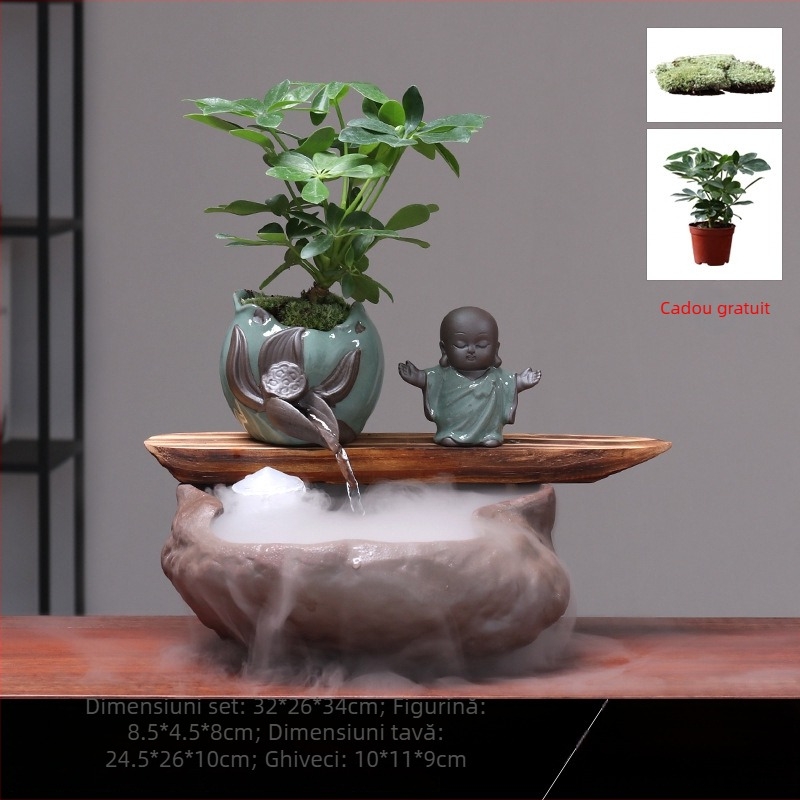 Ornament ceramic Feng Shui cu flux de apă – Roata Feng Shui pentru bogăție, lucrat manual, glazurat, stil chinezesc nou, Lotus