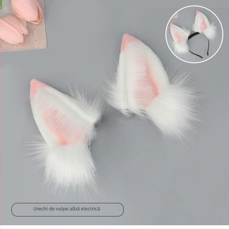 Bentiță de cap cu urechi de pisică – pluș, manufactură manuală, stil desen animat, unisex