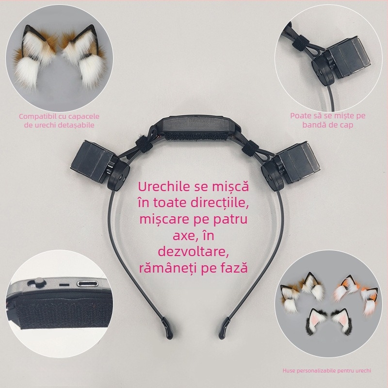 Bentiță de cap cu urechi de pisică – pluș, manufactură manuală, stil desen animat, unisex