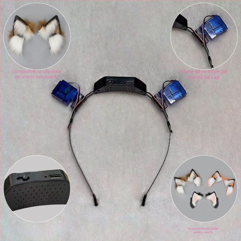 Bentiță de cap cu urechi de pisică – pluș, manufactură manuală, stil desen animat, unisex